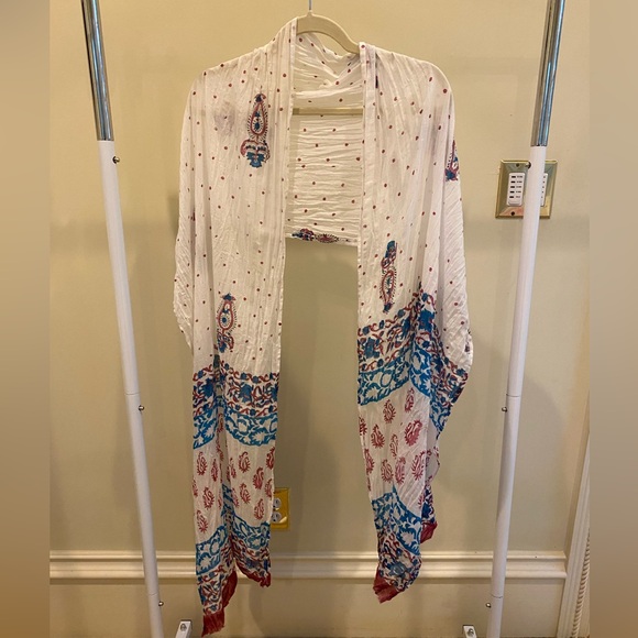 Blue and Pink Indian Cotton Scarf - Picture 2 of 4